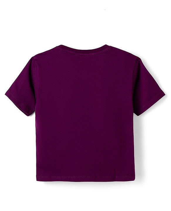 Pine Kids Cotton Knit T-Shirt with Half Sleeves and Paris Sequins - Purple
