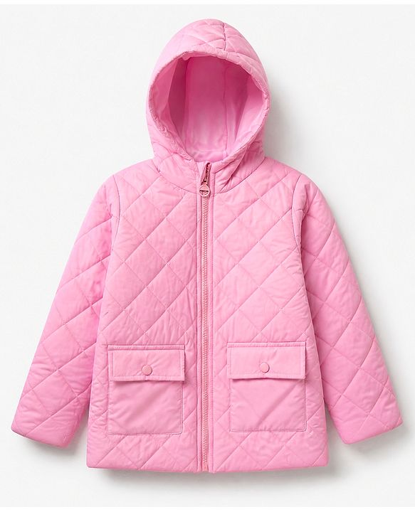 Pine Kids Woven Padded Hoodie Winter Jacket with Full Sleeves in Pink
