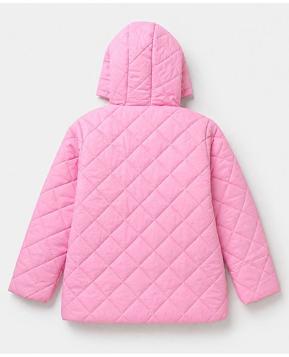 Pine Kids Woven Padded Hoodie Winter Jacket with Full Sleeves in Pink