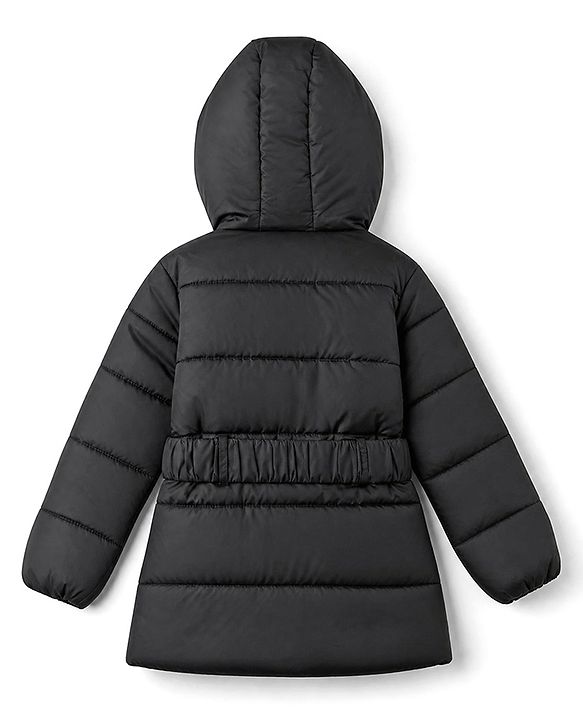 Pine Kids Woven Full Sleeves SolidHooded Padded Quilted Winter Jacket - Black