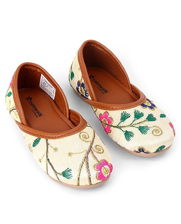 Cute Walk by Babyhug Slip On Ethnic Printed Mojaris in Beige
