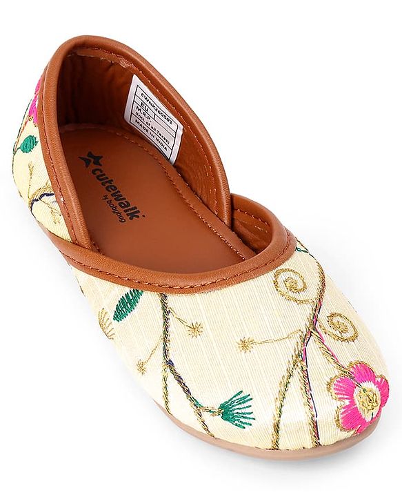 Cute Walk by Babyhug Slip On Ethnic Printed Mojaris in Beige