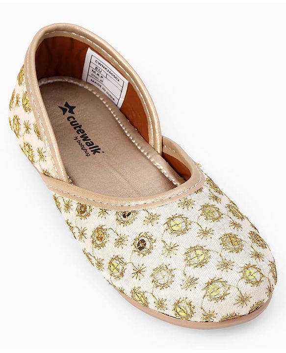 Cute Walk by Babyhug Slip On Ethnic Printed Mojaris in Golden