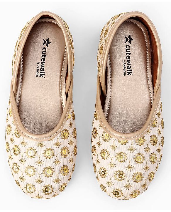Cute Walk by Babyhug Slip On Ethnic Printed Mojaris in Golden