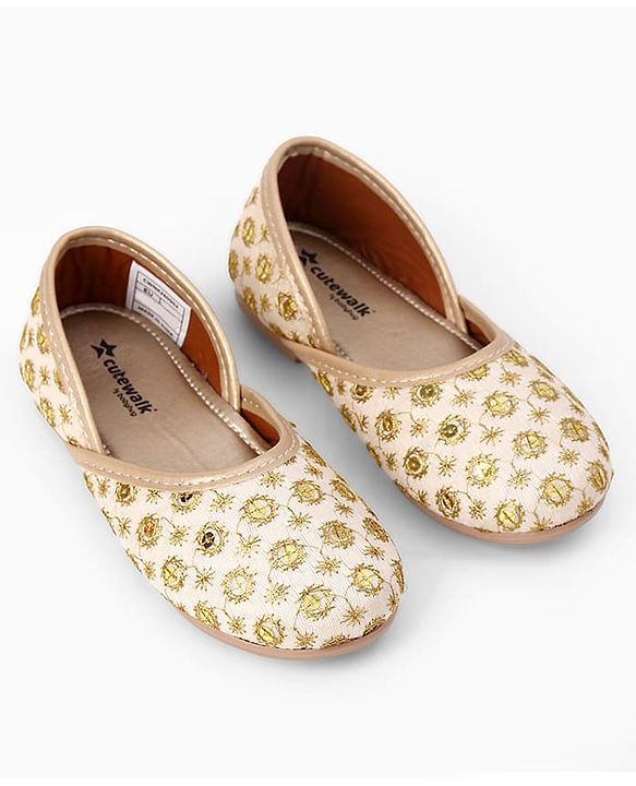 Cute Walk by Babyhug Slip On Ethnic Printed Mojaris in Golden