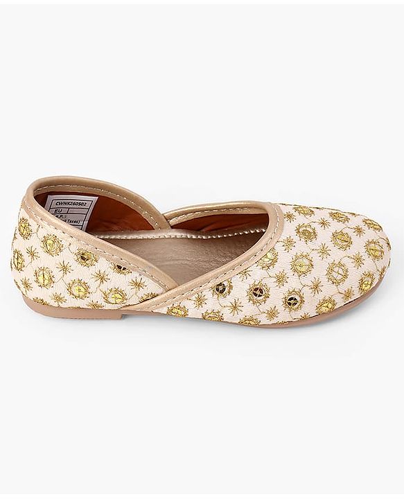 Cute Walk by Babyhug Slip On Ethnic Printed Mojaris in Golden