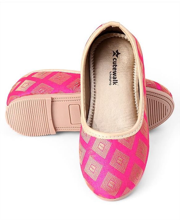 Cute Walk by Babyhug Slip On Ethnic Printed Mojaris - Dark Pink