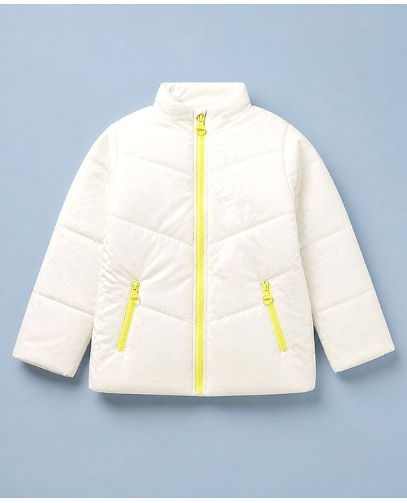Pine Kids Woven Padded Winter Jacket with Full Sleeves in Offwhite