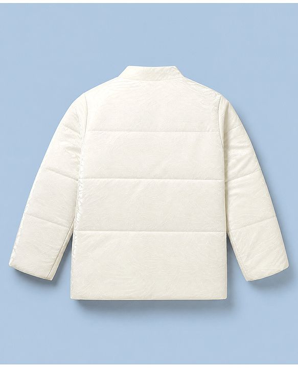Pine Kids Woven Padded Winter Jacket with Full Sleeves in Offwhite