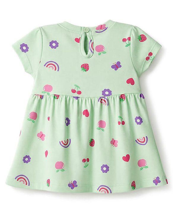 Babyhug Cotton Single Jersey Knit Half Sleeves Heart & Rainbow Print Pack of 2 - Pink & Sea Green