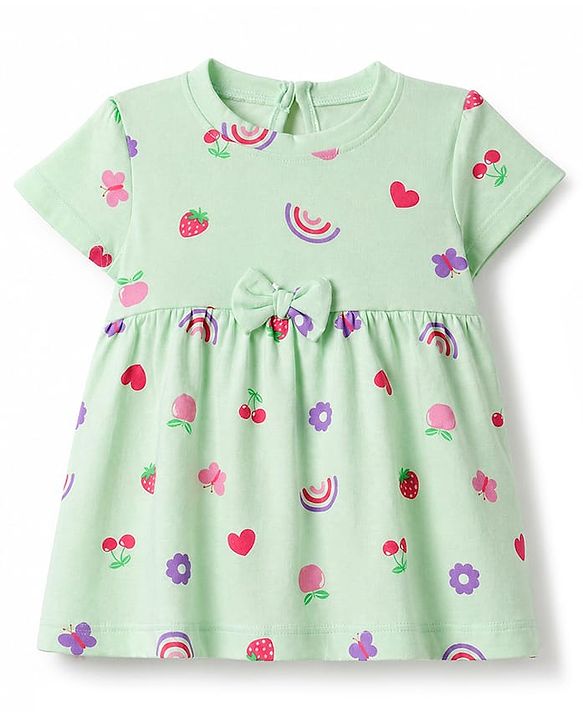 Babyhug Cotton Single Jersey Knit Half Sleeves Heart & Rainbow Print Pack of 2 - Pink & Sea Green