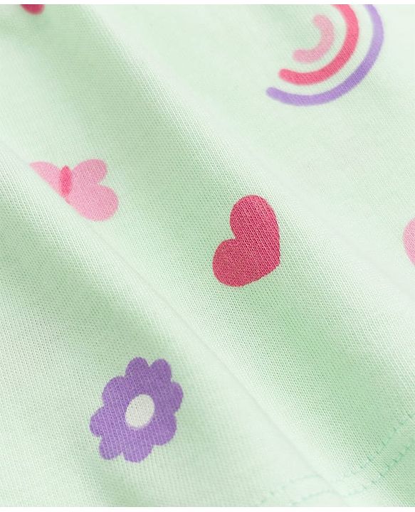 Babyhug Cotton Single Jersey Knit Half Sleeves Heart & Rainbow Print Pack of 2 - Pink & Sea Green