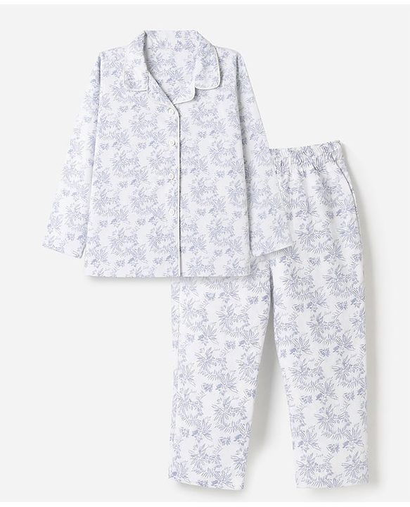 Babyhug 100% Cotton Knit Full Sleeves Co-Ords Shirt & Pyjama Night Suit with Tropical Print - White