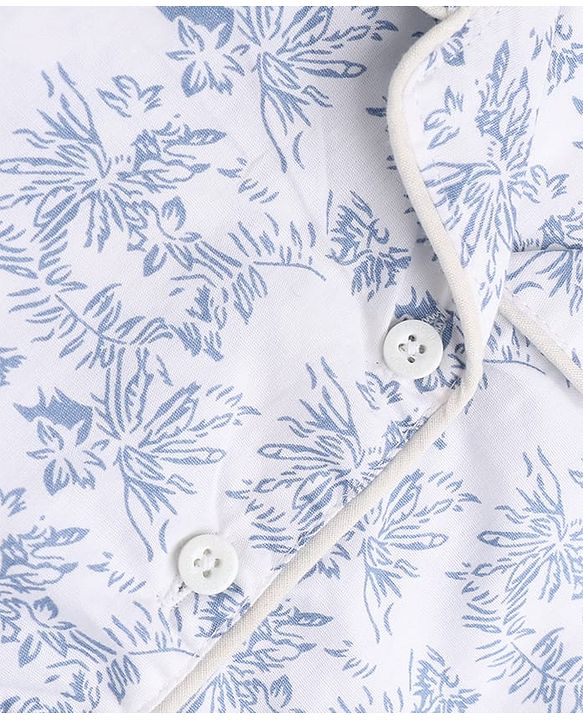 Babyhug 100% Cotton Knit Full Sleeves Co-Ords Shirt & Pyjama Night Suit with Tropical Print - White