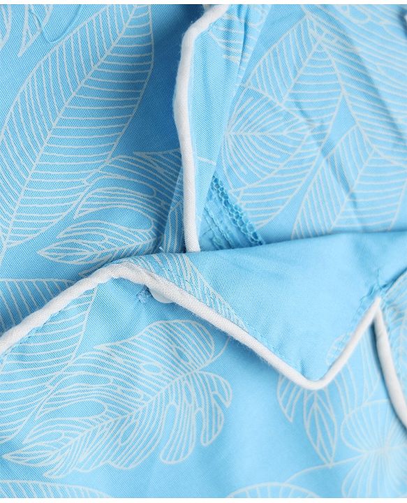 Babyhug 100% Cotton Knit Full Sleeves Co-Ords Shirt & Pyjama Night Suit with Leaves Print - Sky Blue