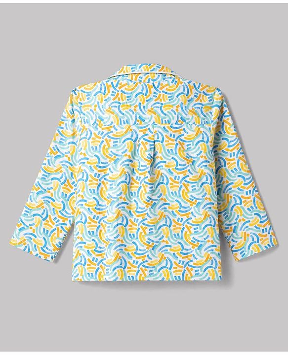 Babyhug 100% Cotton Knit Full Sleeves Co-Ords Shirt & Pyjama Night Suit with Abstract print - Sky Blue