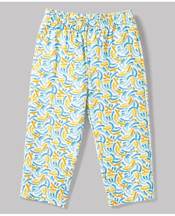 Babyhug 100% Cotton Knit Full Sleeves Co-Ords Shirt & Pyjama Night Suit with Abstract print - Sky Blue