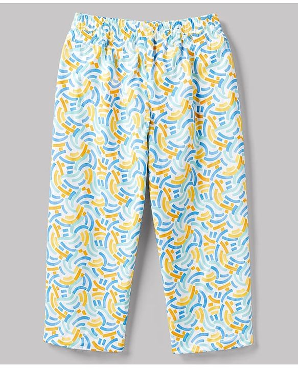 Babyhug 100% Cotton Knit Full Sleeves Co-Ords Shirt & Pyjama Night Suit with Abstract print - Sky Blue