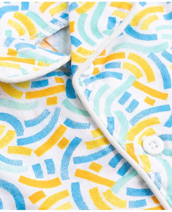 Babyhug 100% Cotton Knit Full Sleeves Co-Ords Shirt & Pyjama Night Suit with Abstract print - Sky Blue