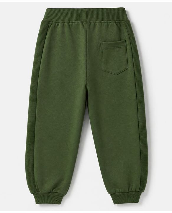 Babyhug Cotton Looper Knit Full Length Lounge Pant With Text Print - Olive Green