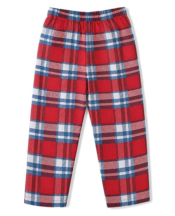 Babyhug Cotton Knit Full Sleeves Front Open Co-ord Shirt & Pyjama Night Suit with Checked in Red