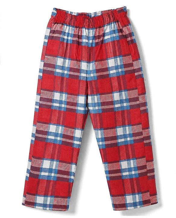 Babyhug Cotton Knit Full Sleeves Front Open Co-ord Shirt & Pyjama Night Suit with Checked in Red
