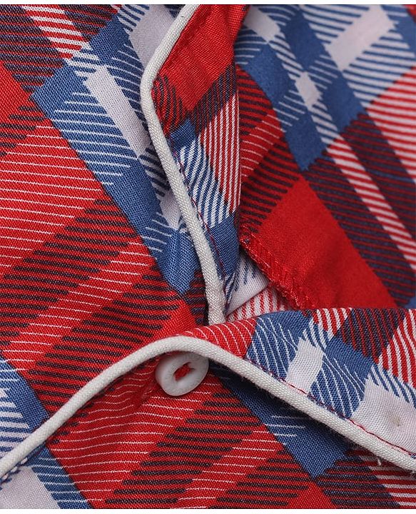 Babyhug Cotton Knit Full Sleeves Front Open Co-ord Shirt & Pyjama Night Suit with Checked in Red