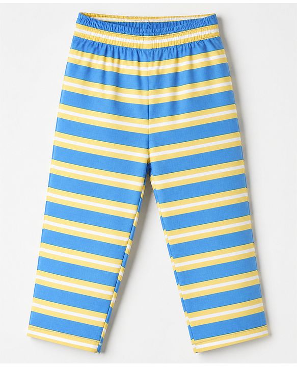 Babyhug Cotton Knit Full Sleeves Co-Ords Striped Shirt & Pyjama Night Suit - Blue