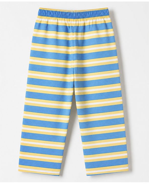 Babyhug Cotton Knit Full Sleeves Co-Ords Striped Shirt & Pyjama Night Suit - Blue