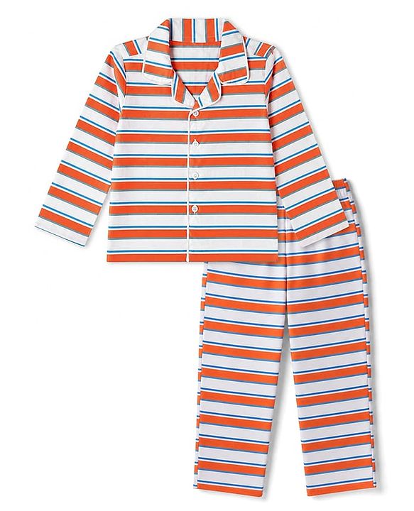 Babyhug Cotton Knit Full Sleeves Shirt Pyjama Co-ords Nightsuit With Stripes - Red
