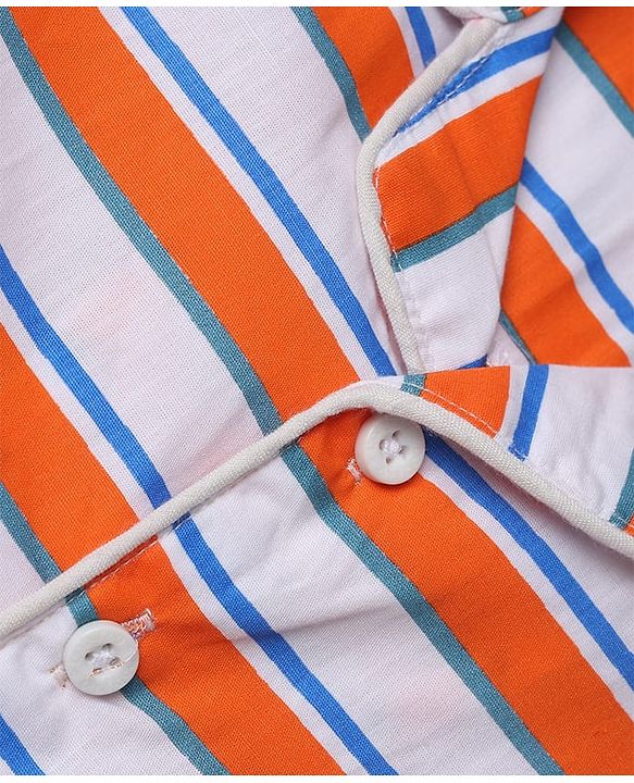 Babyhug Cotton Knit Full Sleeves Shirt Pyjama Co-ords Nightsuit With Stripes - Red