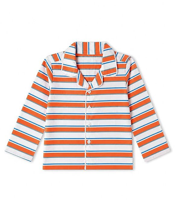 Babyhug Cotton Knit Full Sleeves Shirt Pyjama Co-ords Nightsuit With Stripes - Red