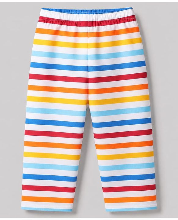 Babyhug Cotton Knit Front Open Woven Full Sleeves Co-ord Shirt & Pajama Night Suit with Stripes - Yellow