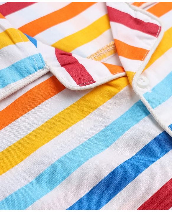 Babyhug Cotton Knit Front Open Woven Full Sleeves Co-ord Shirt & Pajama Night Suit with Stripes - Yellow