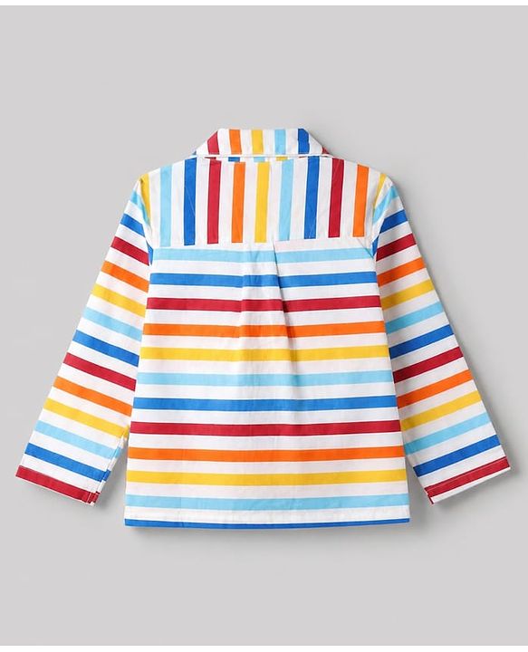 Babyhug Cotton Knit Front Open Woven Full Sleeves Co-ord Shirt & Pajama Night Suit with Stripes - Yellow