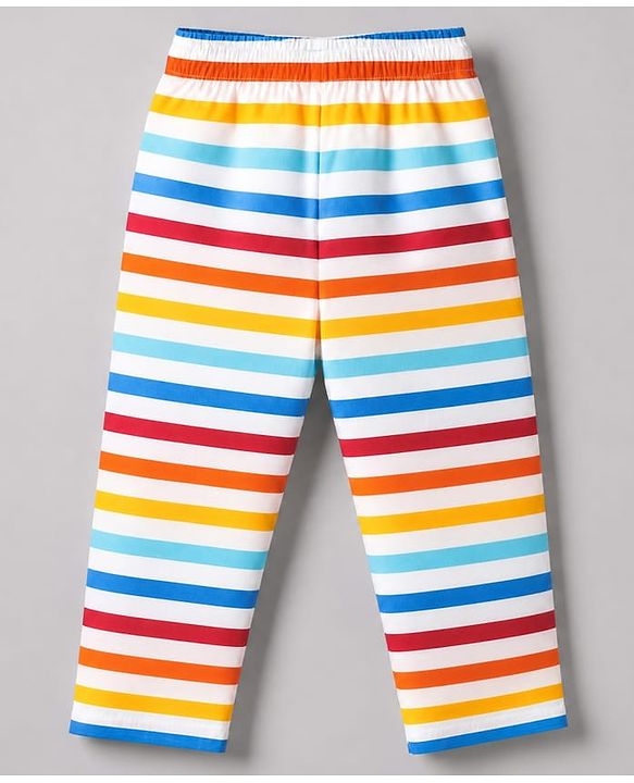 Babyhug Cotton Knit Front Open Woven Full Sleeves Co-ord Shirt & Pajama Night Suit with Stripes - Yellow