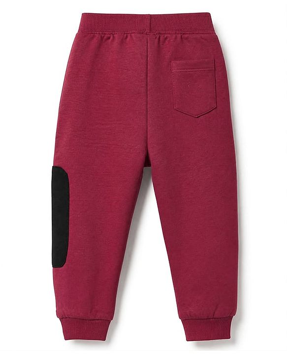 Babyhug Cotton Knit Full Length Jogger Fit Track Pant with Full Length and Brooklyn Print in Red
