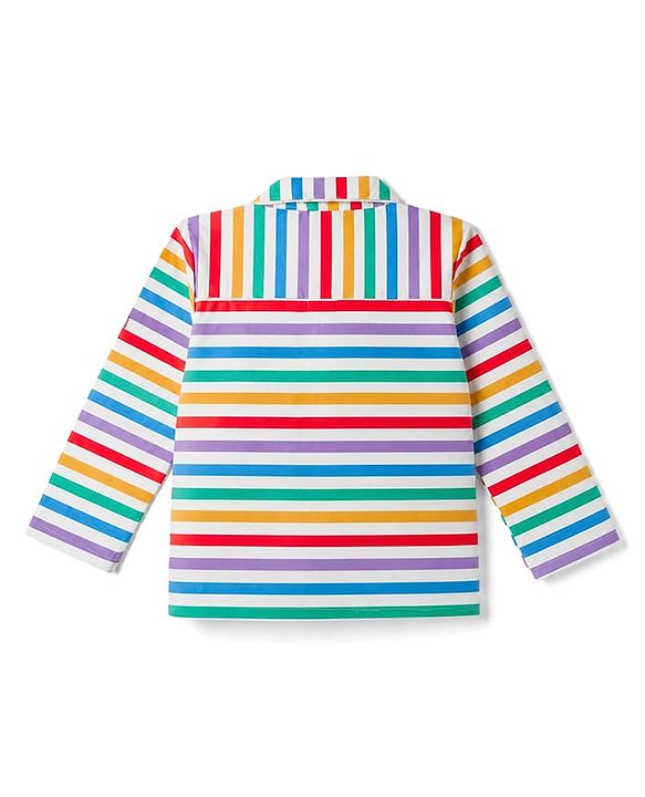 Babyhug Cotton Knit Full Sleeves Front Open Shirt Pyjama Co-ord Nightsuit With Stripes - Blue
