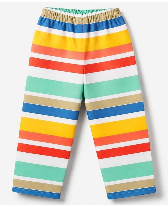 Babyhug Cotton Knit Front Open Full Sleeves Co-ord Shirt & Pajama Night Suit with Stripes - Yellow