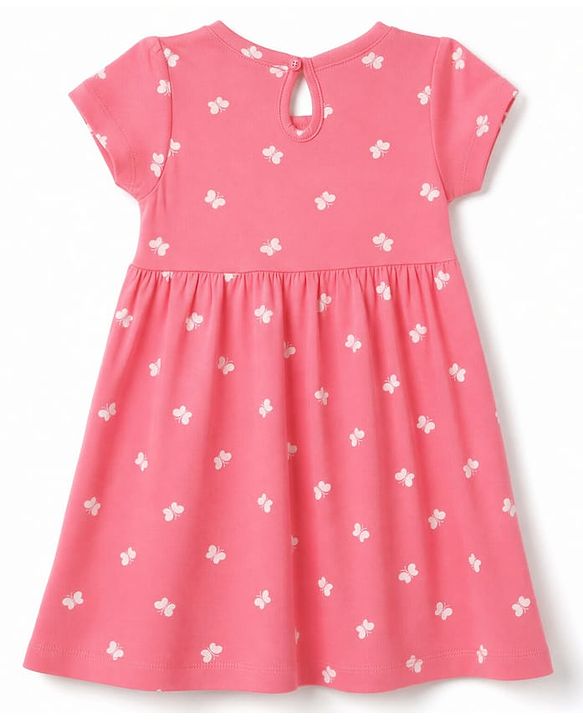 Babyhug Single Jersey Knit Half Sleeves Frocks with Butterfly & Floral Print Pack of 2 - Navy Blue & Pink