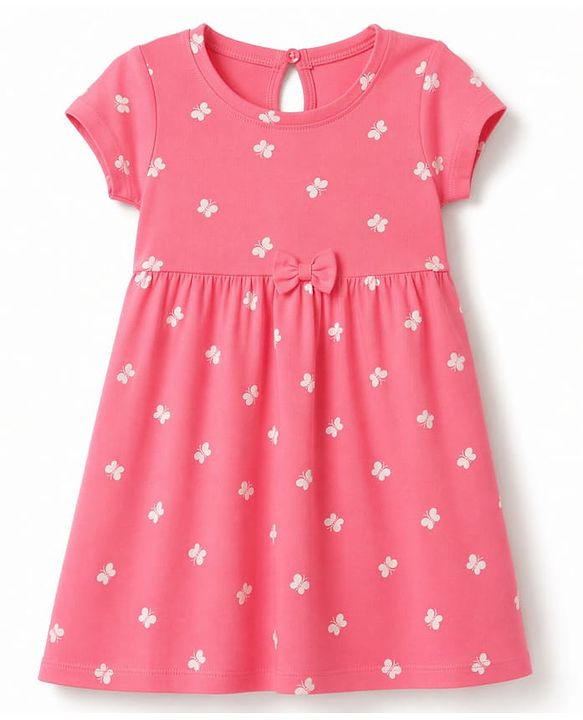 Babyhug Single Jersey Knit Half Sleeves Frocks with Butterfly & Floral Print Pack of 2 - Navy Blue & Pink