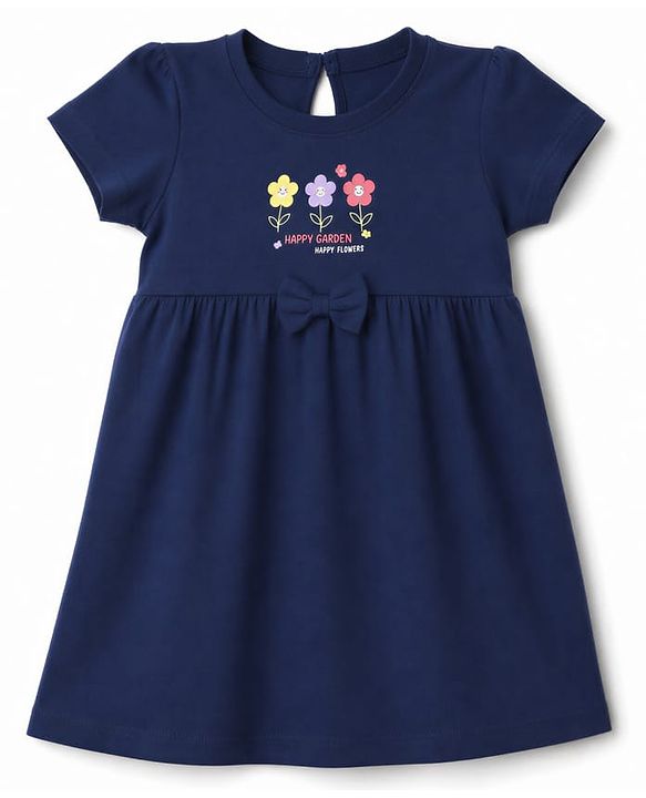 Babyhug Single Jersey Knit Half Sleeves Frocks with Butterfly & Floral Print Pack of 2 - Navy Blue & Pink