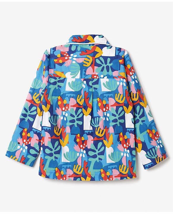 Babyhug 100% Cotton Knit Full Sleeves Co-Ords Shirt & Pyjama Night Suit with Abstract Print - Blue
