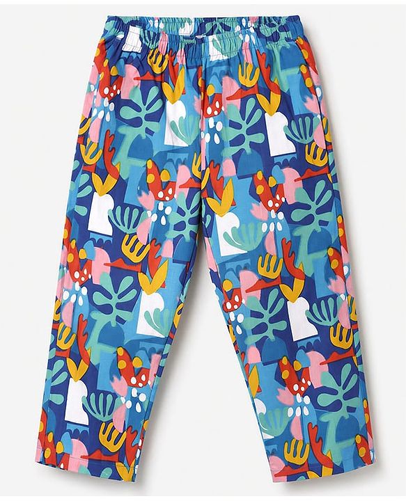 Babyhug 100% Cotton Knit Full Sleeves Co-Ords Shirt & Pyjama Night Suit with Abstract Print - Blue