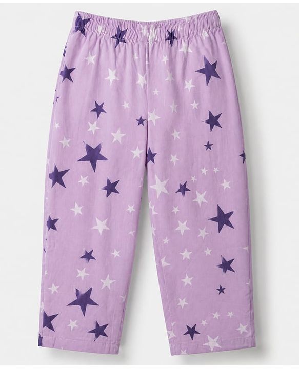 Babyhug Cotton Woven Full Sleeves Front Open Co-ord Shirt & Pyjama Night Suit with Stars Print - Lavender