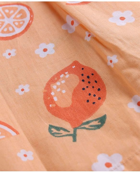 Babyhug Cotton Full Sleeves Front Open Woven Co-ord Shirt & Pajama Night Suit with Floral & Orange Print - Peach