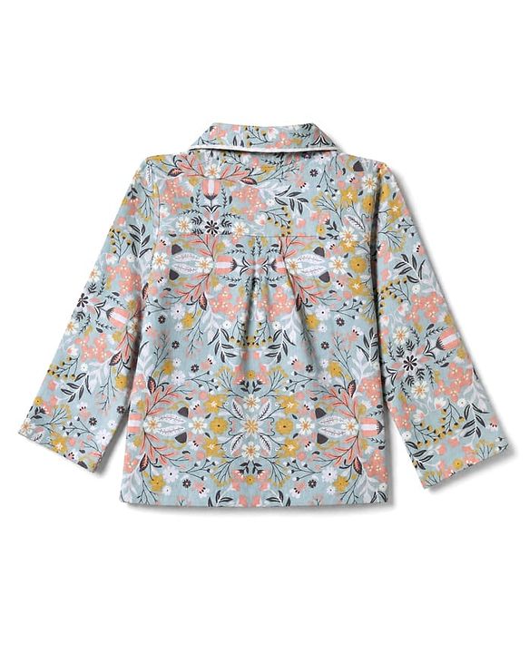 Babyhug Cotton Knit Full Sleeves Front Open Co -ord Shirt & Pyjama Night Suit with Floral Print Blue