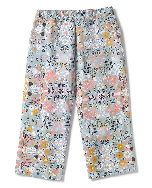 Babyhug Cotton Knit Full Sleeves Front Open Co -ord Shirt & Pyjama Night Suit with Floral Print Blue