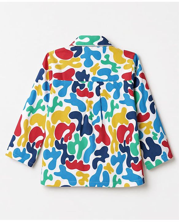 Babyhug 100% Cotton Knit Full Sleeves Co-Ords Shirt & Pyjama Night Suit with Abstract Print - Yellow