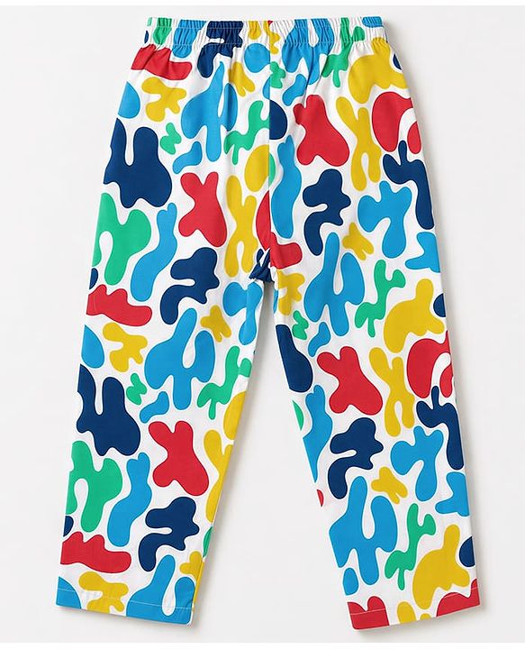 Babyhug 100% Cotton Knit Full Sleeves Co-Ords Shirt & Pyjama Night Suit with Abstract Print - Yellow